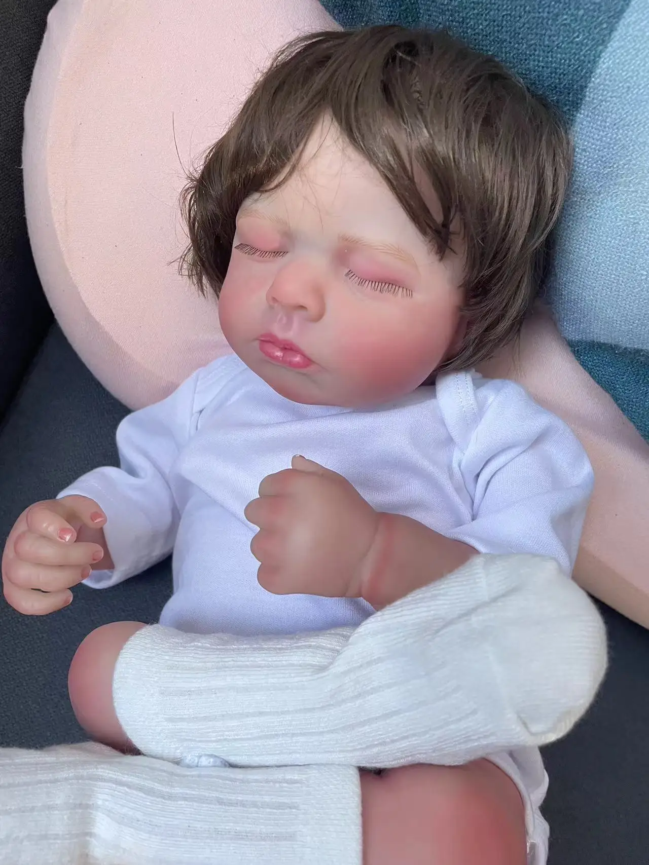 

Тканевое тело/полное виниловое тело, 19 дюймов, Loulou, уже готовая краска, корневые волосы, реалистичная кукла реборн для сна с видимыми венами