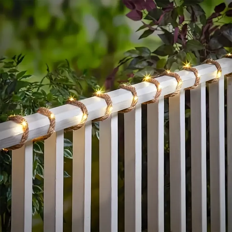 1pc Creative Retro Hemp Rope Solar Light 7m 50LED Garden Decorative Lamp For Home Courtyard Landscape Outdoor Camping Decoration