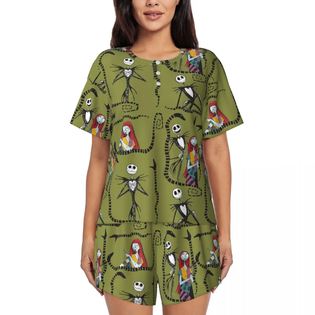 

Женские пижамные комплекты «Кошмар перед Рождеством» Jack Sally, комплект из 2 предметов, пижамы с короткими рукавами и шортами, одежда для сна