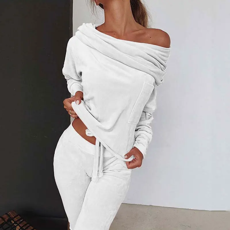 Europe and the United States Sell Women\'s Pure Color Fashion Casual One-shoulder Bow Slim Home Suit