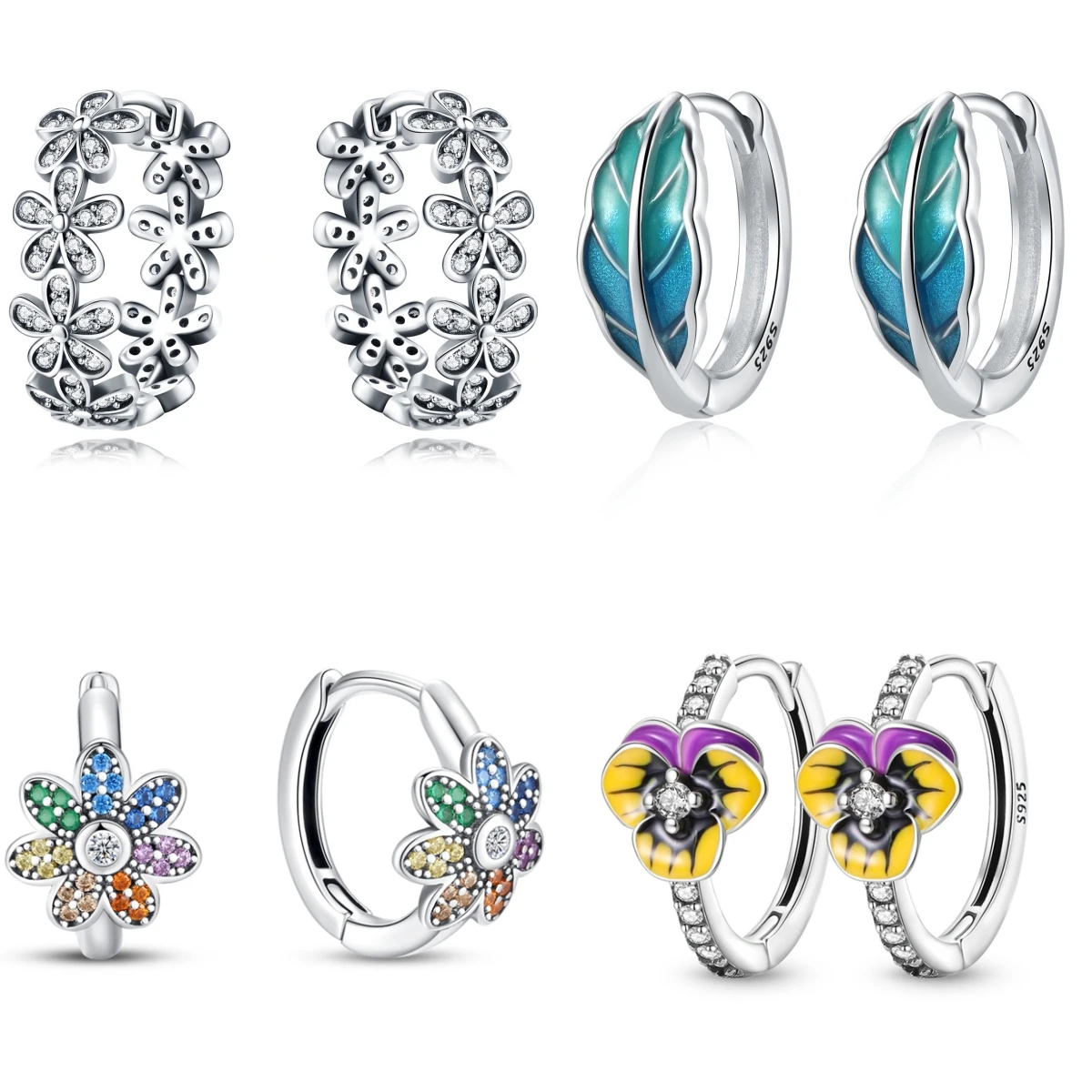 925 Sterling Silver Spring Daisy Tulip Flowers Earrings Jewelry Versatile Hoop Earrings For Women Jewelry Birthday Party Gifts