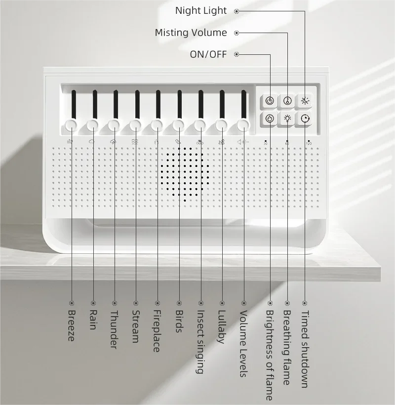 8 Kinds White Noise Sleep Music Nature Sounds Aroma Diffuser Electric Aromatherapy Air Humidifier Flame Smart Oil Aroma Diffuser