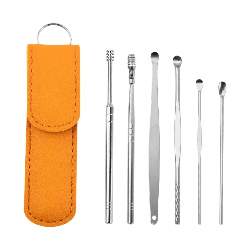 Effectief 6-delig oorsmeerreinigingsgereedschap met spiraalvormige oortjes en oorcurette, oorverzorgingshulpmiddel voor dagelijks gebruik
