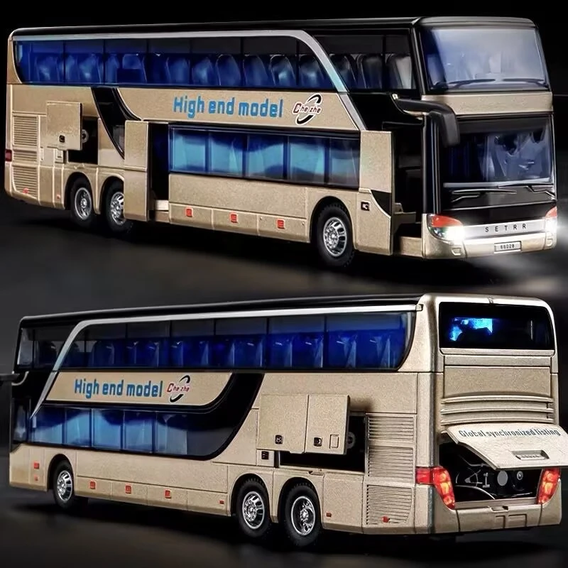 Luxury Electric Airport Business Bus Alloy Car Model Diecasts Metal City Tour Bus Model Simulation Sound and Light Kids Toy Gift