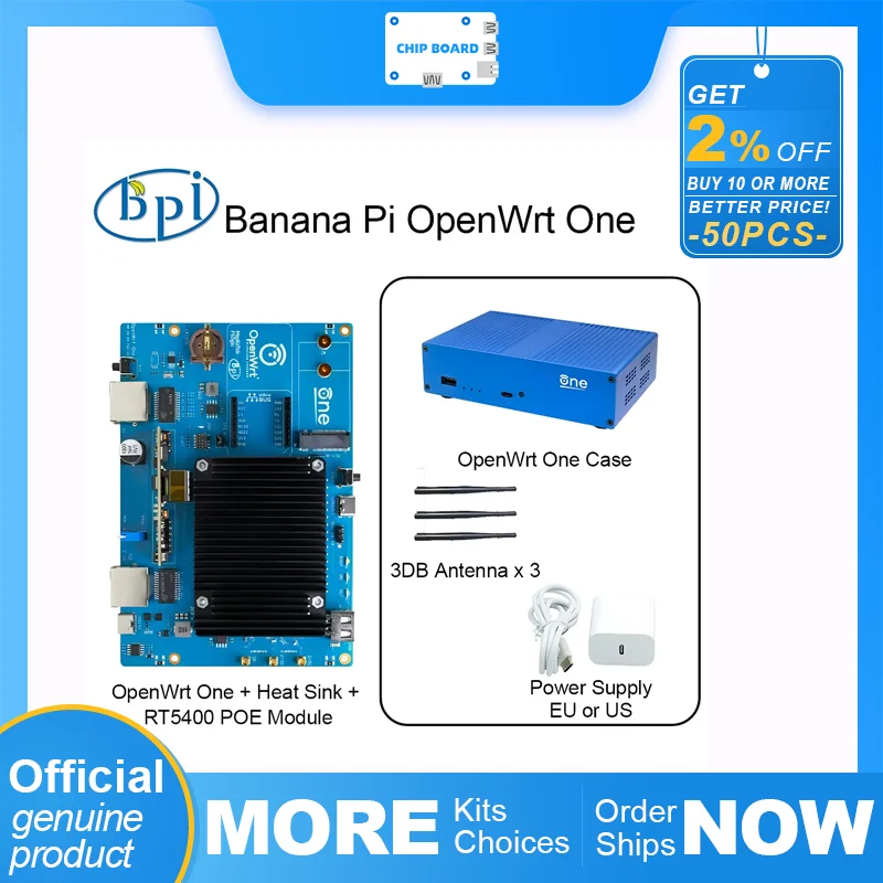 Enrutador inteligente Banana Pi OpenWrt One, alimentado por chip MediaTek MT7981B, memoria DDR4 de 1 GB, puertos duales RJ45 (2,5 GbE + Gigabit), 256 Mi