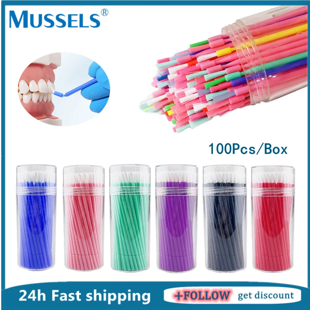 100PCS Disposable Micro Brush Applicator Dental Oral Lip Teeth Long Microbrush Eyelash Extension Tool Glue Cleaning Swab Makeup