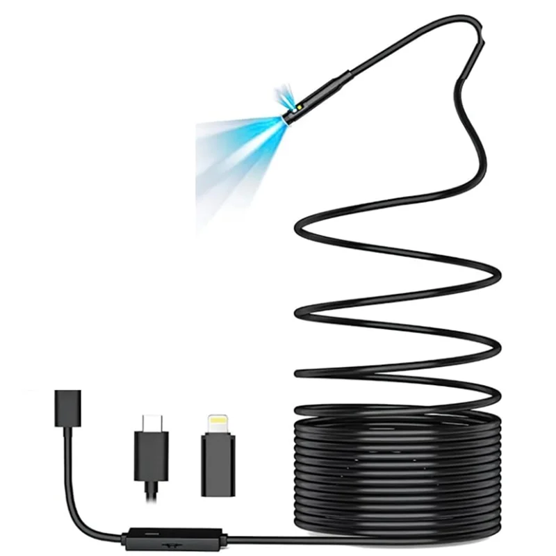 Câmera de inspeção endoscópica A21I, 8 luzes LED, cabo cobra à prova d'água IP67 compatível com ferramenta de inspeção doméstica e automotiva