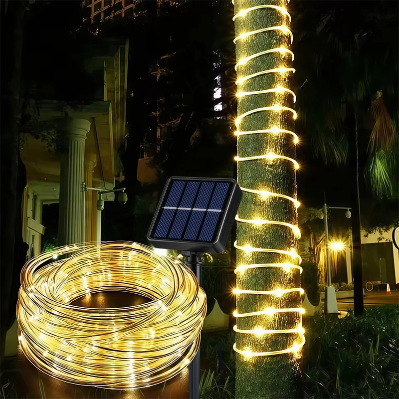 olar Powered LED Rope String Lights 8 Modes Waterproof PVC Tube Fairy Light For Outdoor Garden Fence Yard Holiday Decoration