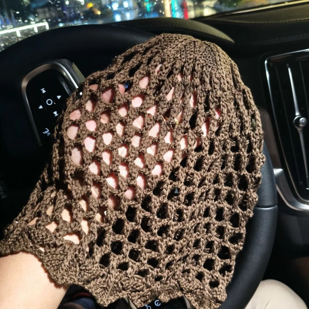 Fashion Hollow Weave Knitted Hat Breathable Openwork Mesh Hat Solid Color Pullover Hat Women