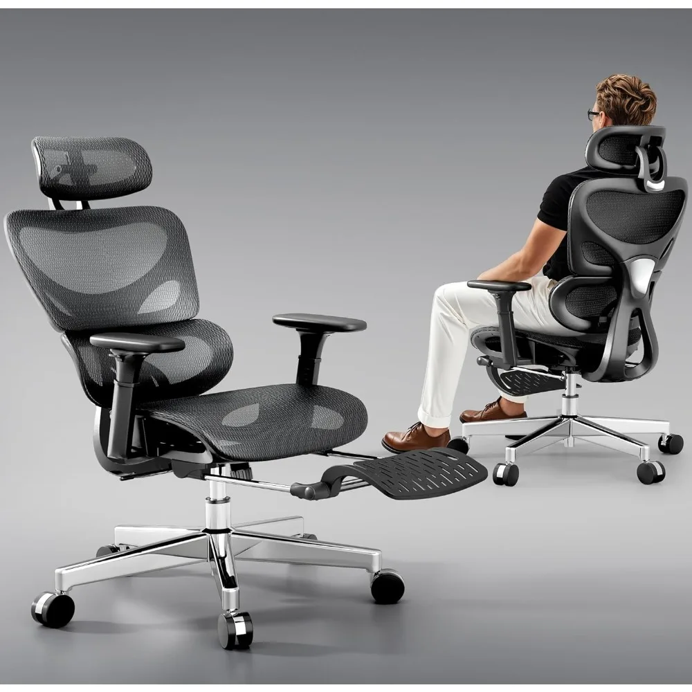 

Mesh Office Chair with Footrest, Ergonomic Desk Chair with Lumbar Support, Comfortable, Multi-tilt Angle Backrest, Headrest and