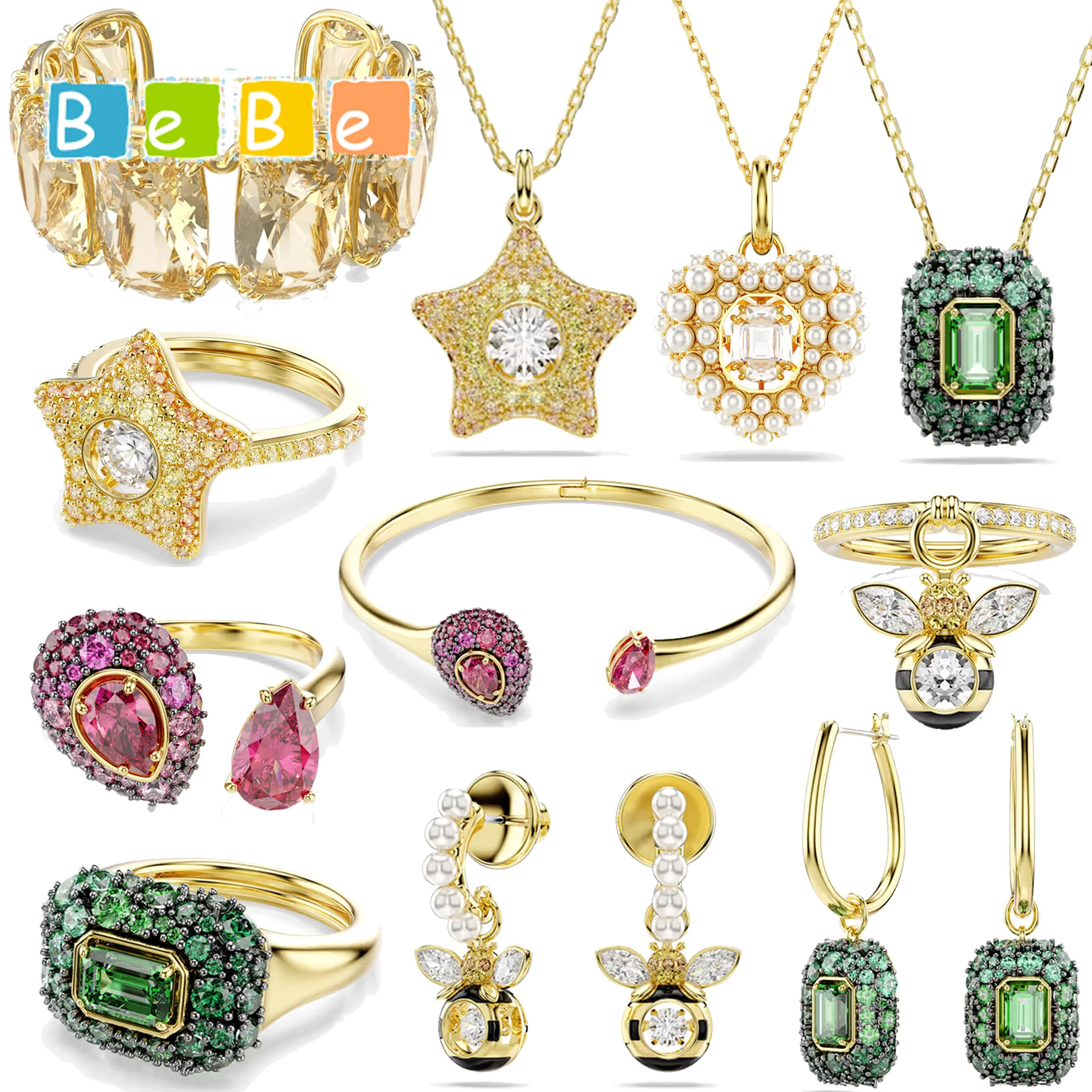 2026 Light Commemorative Jewelry Sets Charm Gold Star Green Water Droplet High Quality Crystal Necklace Fashion Women's Earrings