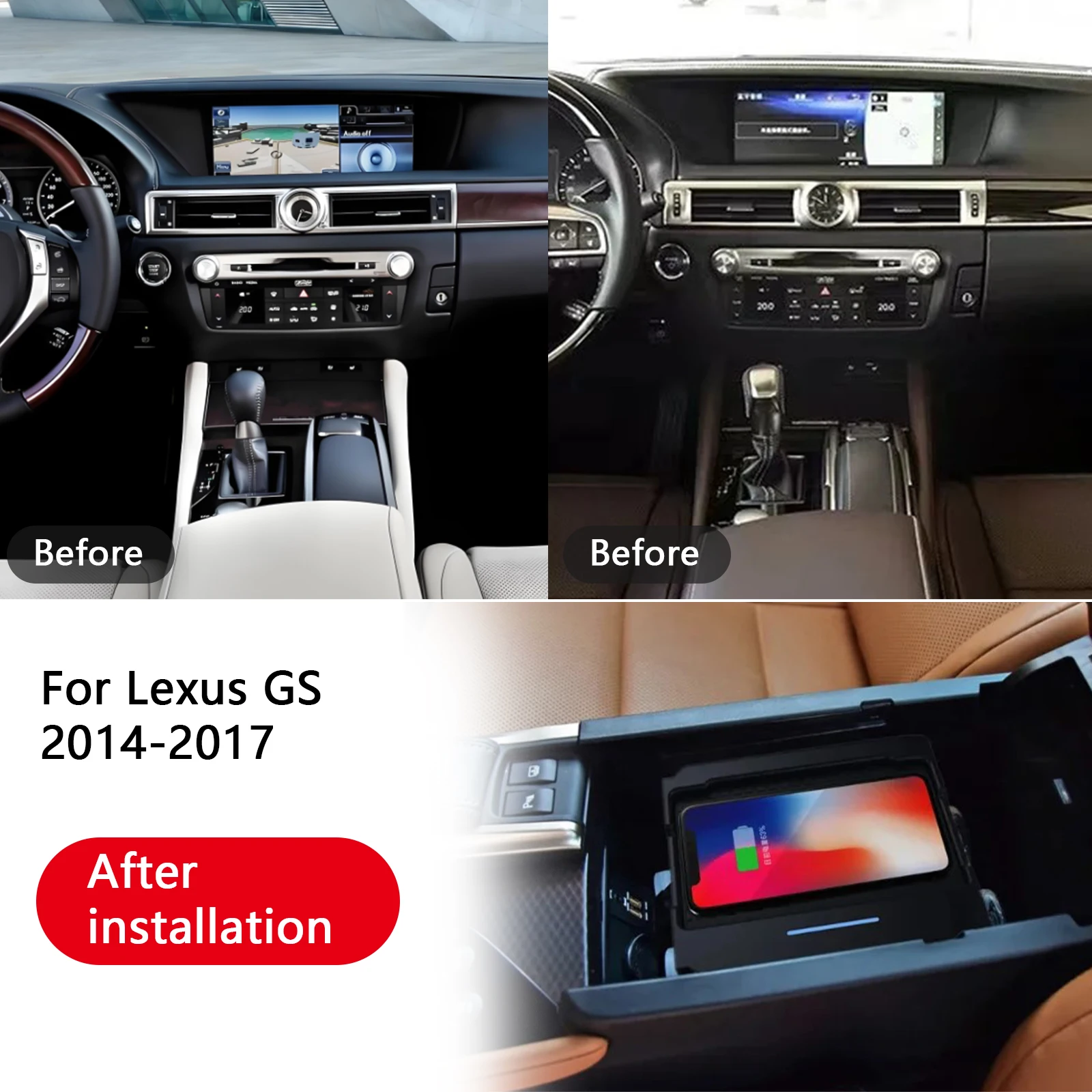 Para lexus gs gs200t gs250 gs300h gs350 gs450h 2014-2017 console central do carro telefone rápido carregador sem fio placa suporte de carregamento