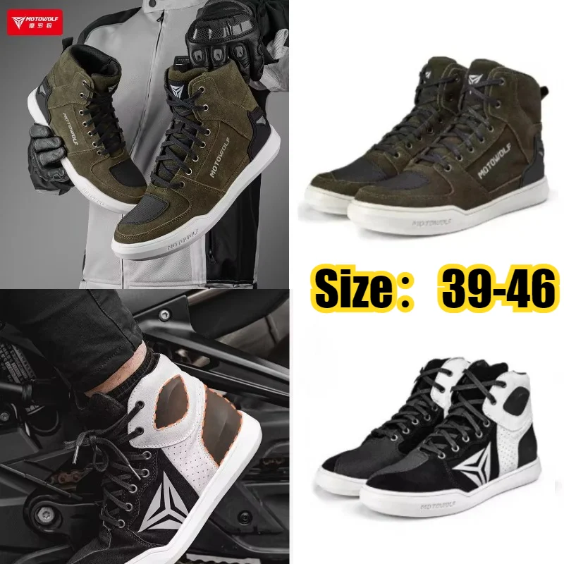 

MOTOWOLF Motorcycle Boots Summer Breathable Leather Ventilated Riding Shoes Retro Anti-Slip Off-road Biker commuting Shoes