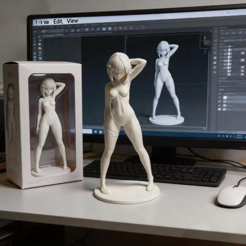 3D Printed Short Hair One-Piece Swimsuit For Girls, Pure Desire Ornament Anime Doll Desktop Statue Handmade Customization