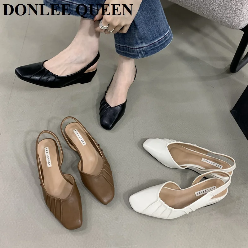 

2026 женские босоножки на плоской подошве с квадратным носком, весенняя новая мода, сандалии в корейском стиле, модная плиссированная обувь-мулы