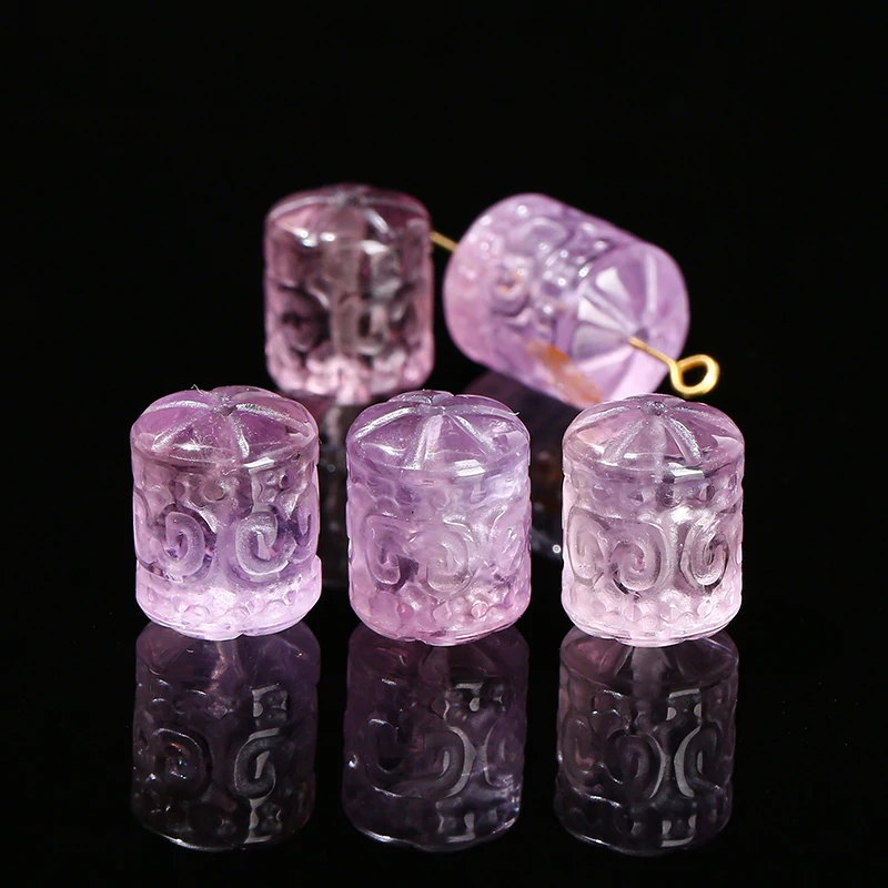 1 Pc Natural Amethyst Carved Patterned Cylindrical Shape Bead Lucky Pendant For Jewelry Making Diy Necklace Bracelet Accessory view 3
