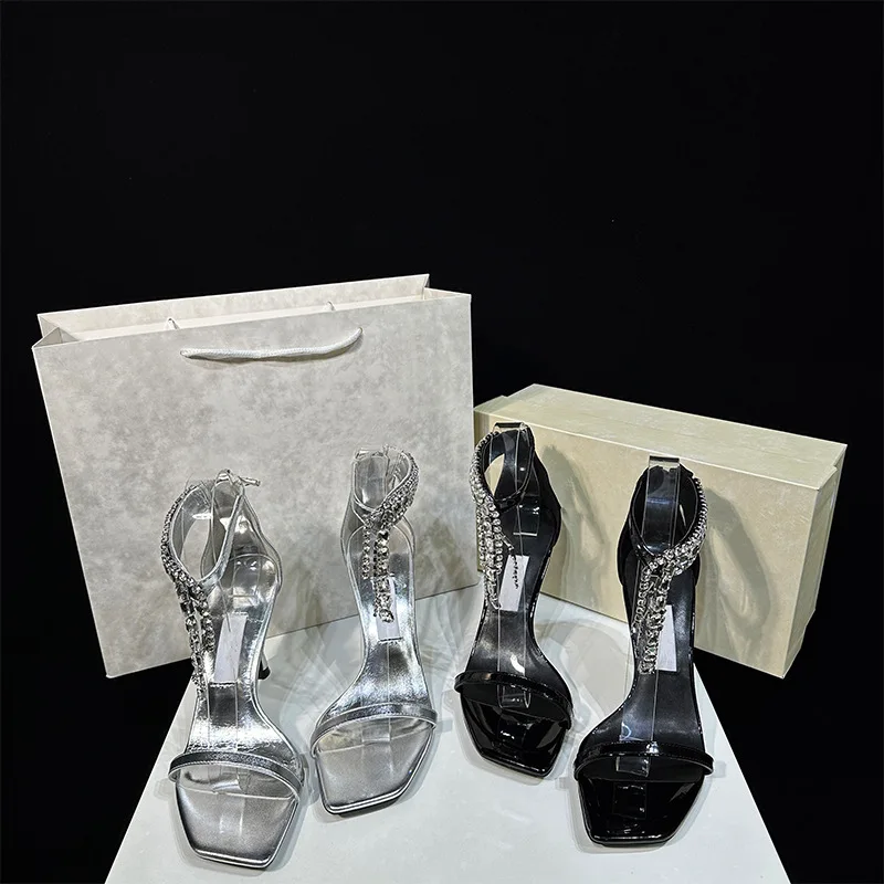 Sandalias stiletto de charol con pedrería para mujer – Tacón alto elegante - imagen 5