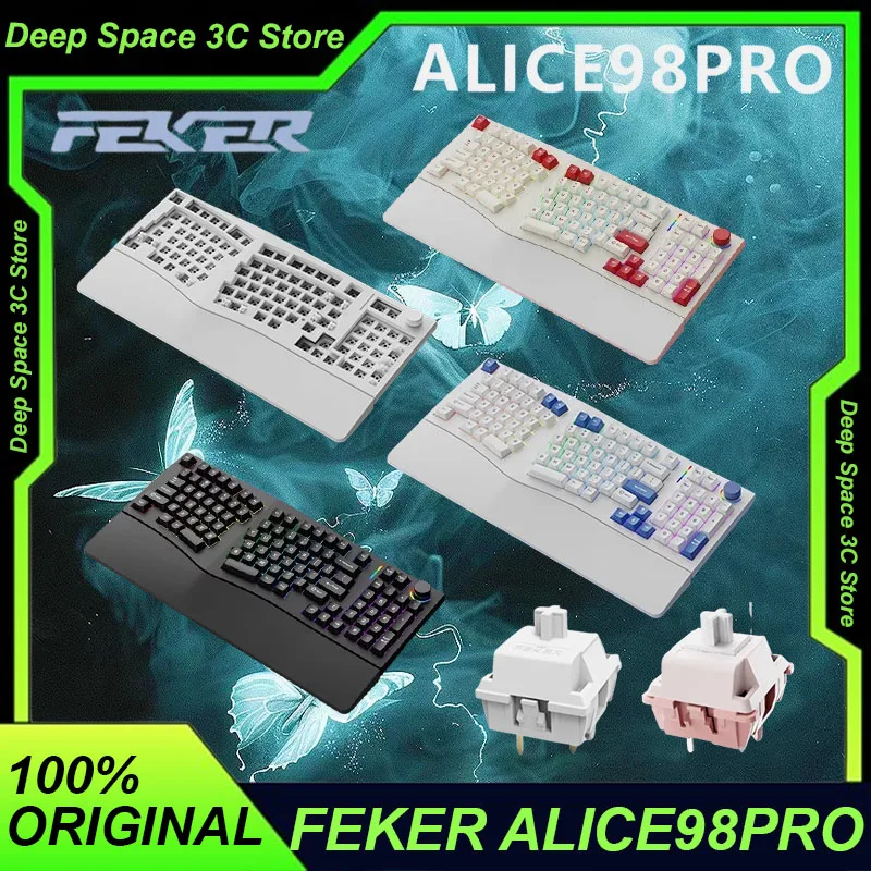 Feker Alice98pro Mechanical Keyboard Tri-mode Wireless Hot Swap RGB QMK VIA Gasket Customized Gamer Keyboard PC Gaming Laptops