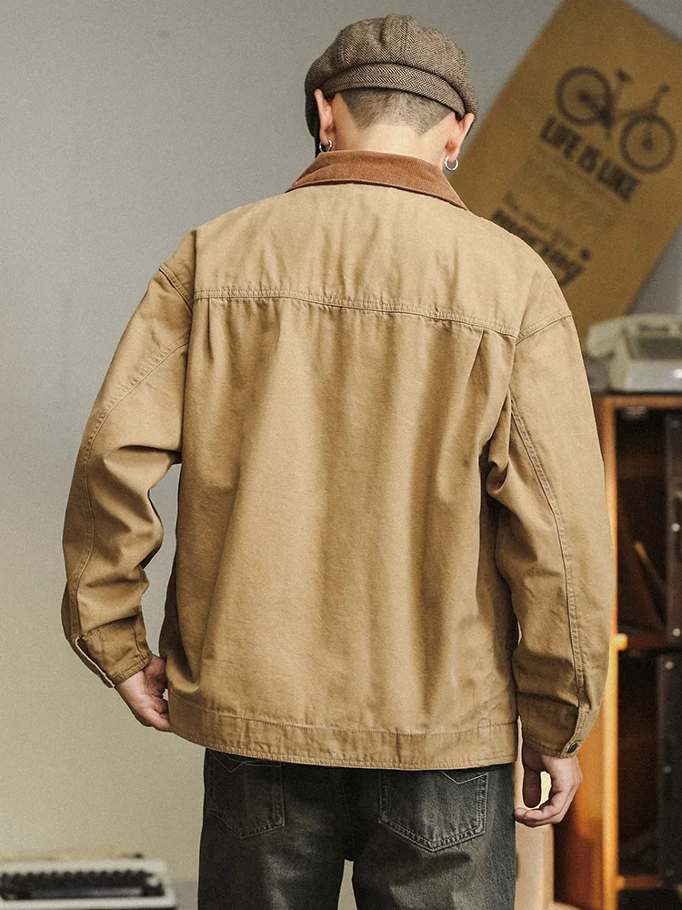 

American Retro Canvas Work Jaet Loose Fit Turn-down Collar Men's Denim Top Classic Detroit Hunting Coat Youth Spring Autumn...