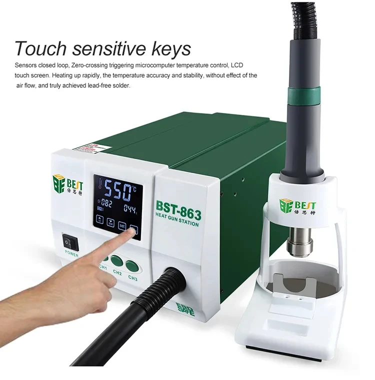BST-863 heat gun welding table 1200W digital display LCD touch temperature controller anti-static electric wind gun