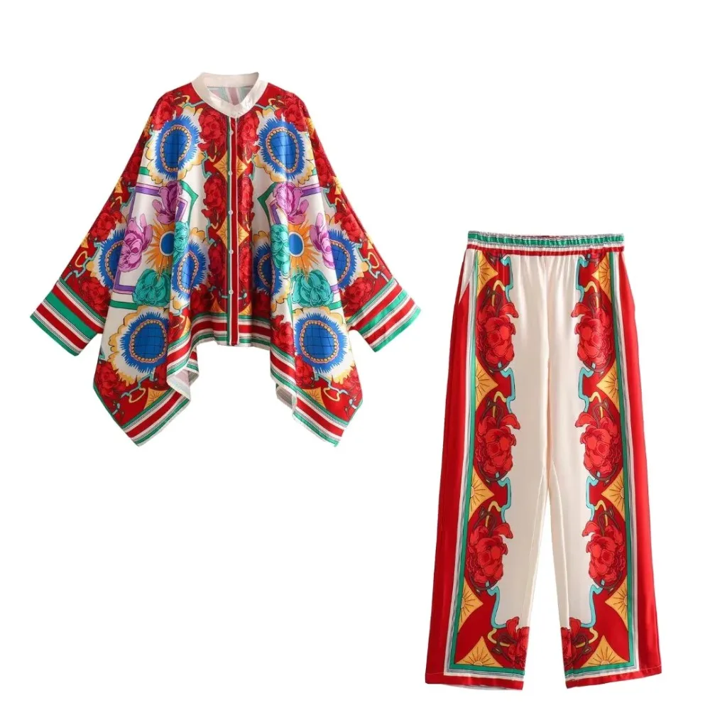 

Summer Two Piece Sets Womens Outifits French Casual Loose Round Neck Batshirt + Casual Trousers Ladies Trendy Loose 2 Pcs Suit