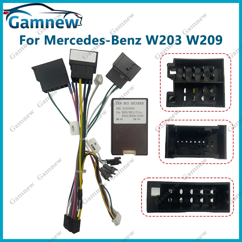 Car 16pin Audio Wiring Harness Adapter With Canbus Box For Mercedes-Benz W209 2002-2006 W203 2001-2004 Stereo Installation