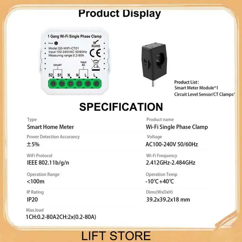 

BTLIFE-Smart Life WIFI Energy Meter Current Sensor Statistician For Electrical Lighting Solar KWH Monitor 100-240V