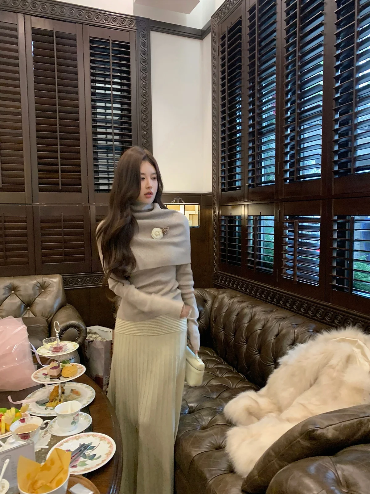 

Florr Playa ey Knitted Base irt Women's Autumn Winter Inner Wear True Two-Piece awl High Collar Top Commute Sle Slim Fit