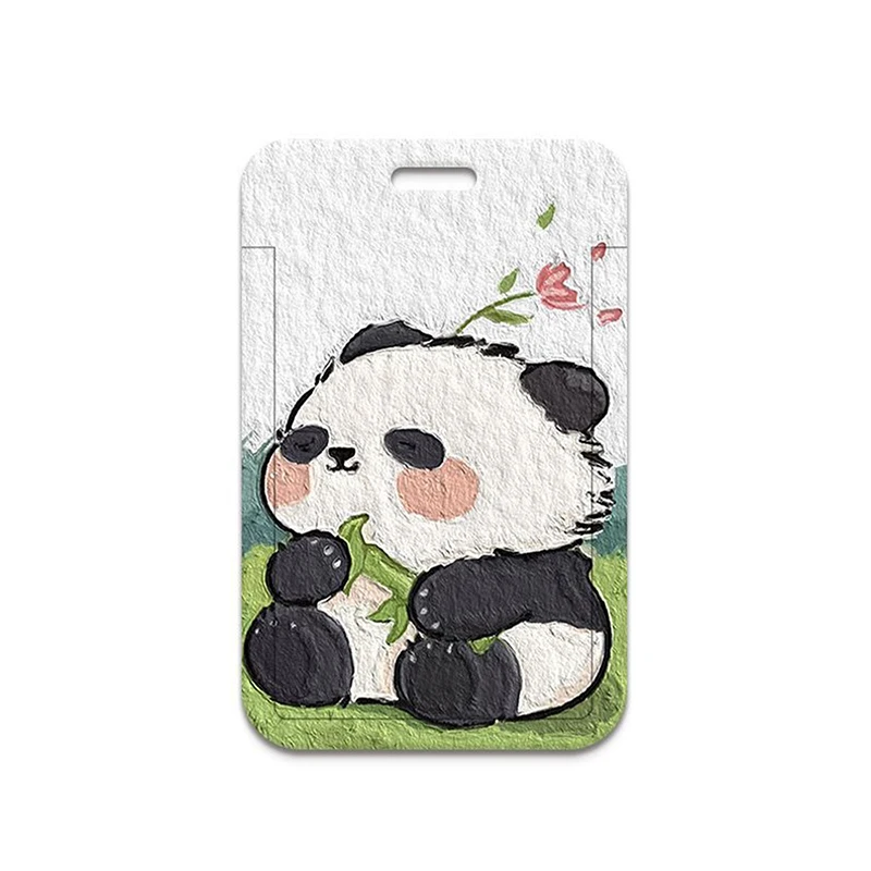 Juego de tarjetas de Panda lindo de Anime, cordón para llaves, teléfono móvil, cuerda para colgar, soporte para tarjeta de identificación, llavero,