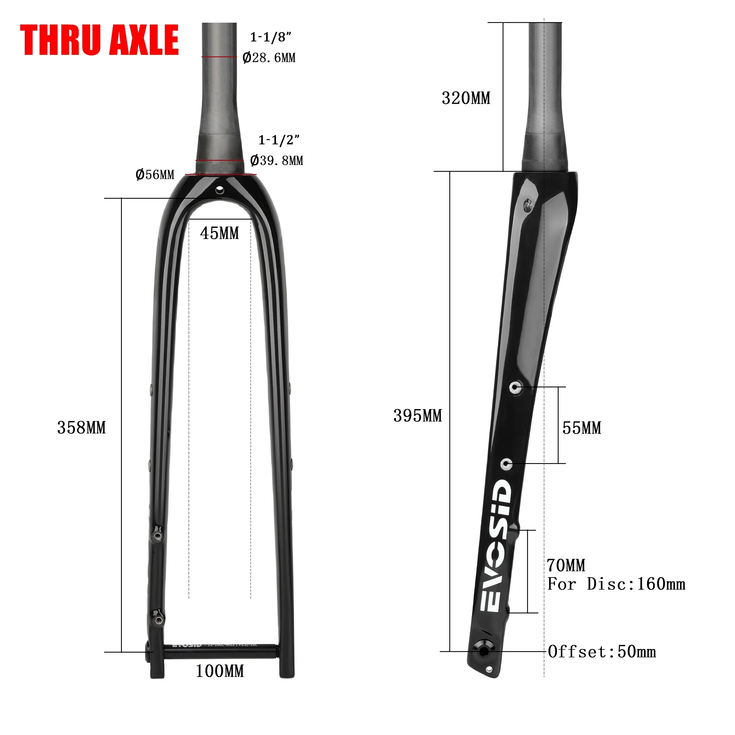 EVOSID Road Bike Front Fork Carbon Fiber Ultralight 454g Gravel Bicycle Fork 700C Barrel Shaft Quick Remova Disc Brake V-brake