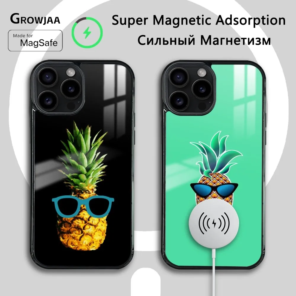 Tropical Pineapple Phone Case For iPhone 16 15 14 13 12 11 Pro Max Plus Mini Magsafe Mirror Wireless Magnetic Cover