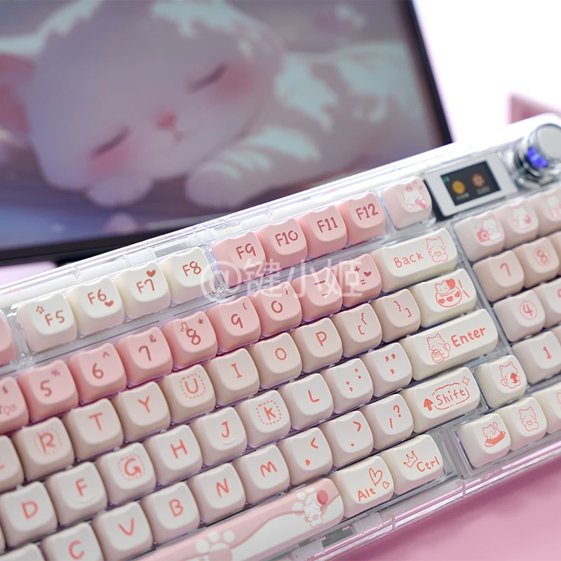 Pink Cute Cat Shaped MOA Contour Keycap Kit, PBT Material 134 Keys Used for Mechanical Keyboard MX Switch Hi75 Hi8 68 F99 104 64