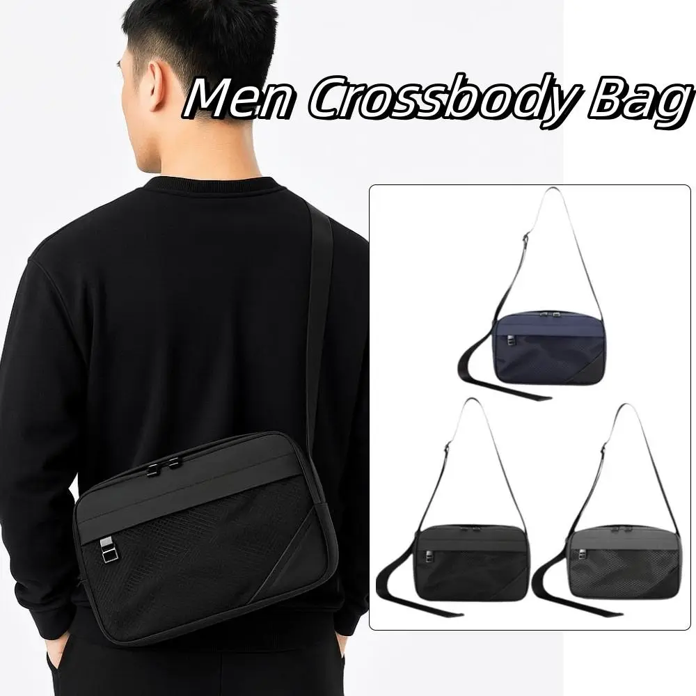 

Zipper Men Crossbody Bag Solid color Korean Style Sports Shoulder Bag Multifunctional Large Capacity Oxford Crossbody Bag