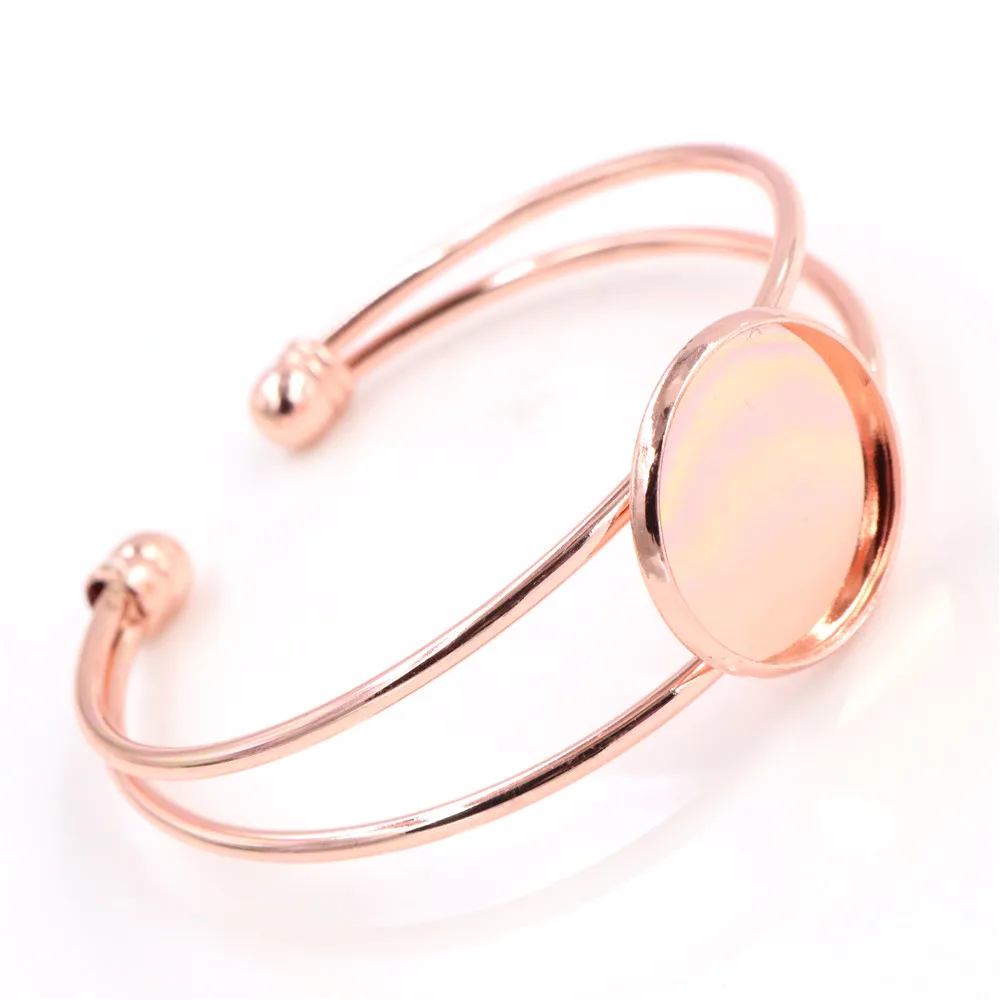 High Quality 20mm 25mm 8Colors Plated Bangle Base Bracelet Blank Findings Tray Bezel Setting Cabochon Cameo