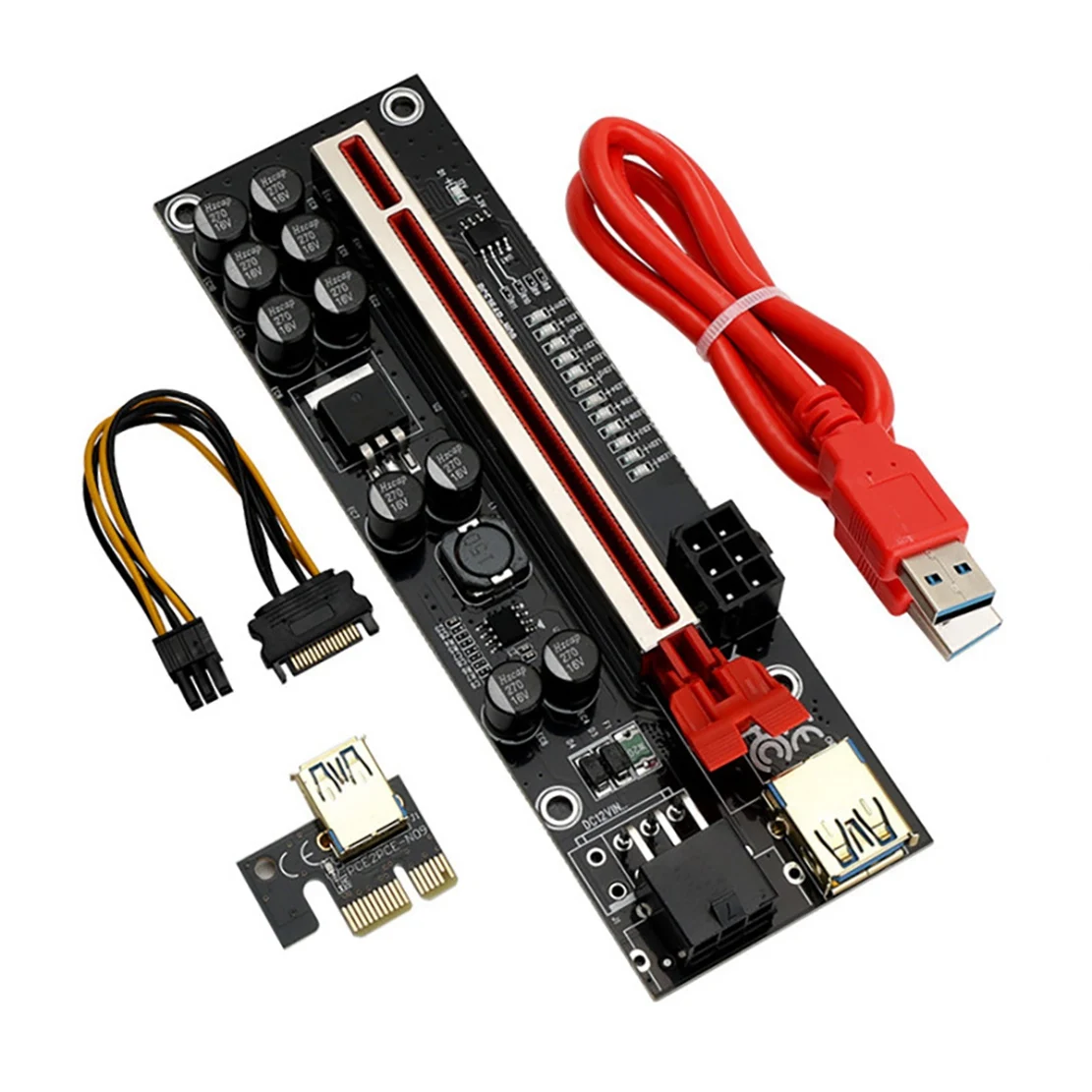 

ABSK-VER011 PRO Riser Card PCI-E 1X To 16X USB3.0 6PIN Graphics Extension Cable With 10 Solid Capacitors B250 B75 BTC