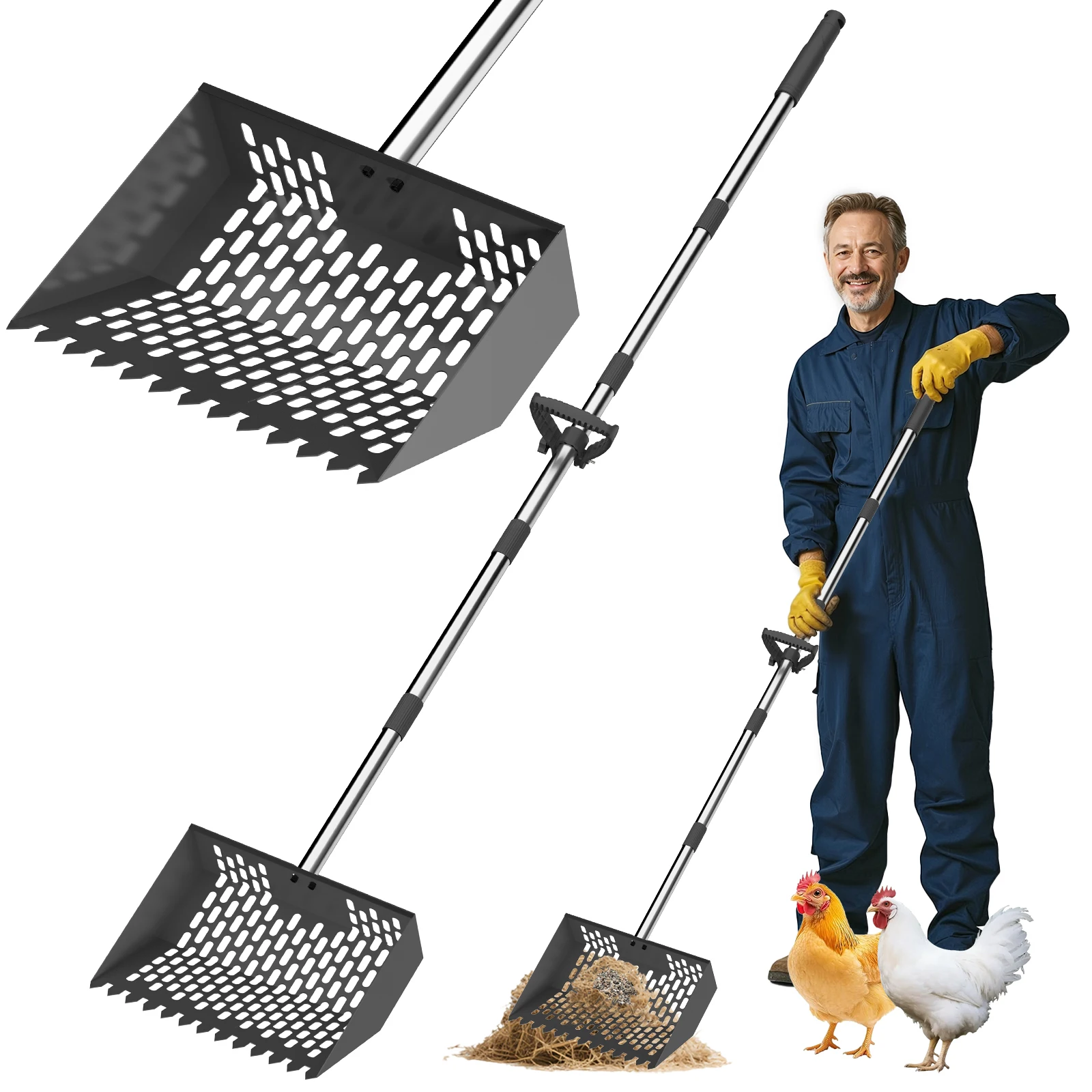 

Выдвижная совок, грабли для песка, совок для куриных какашек, выдвижная совок для кошачьего туалета, легкие инструменты для просеивания курятника