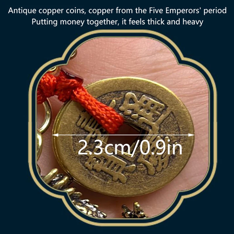 Latão Zodiac Dragon Pendant Keychain, Feng Shui, Cinco Imperadores Dinheiro, Cabaça De Cobre, Bolsa De Carro, Decoração De Mochila