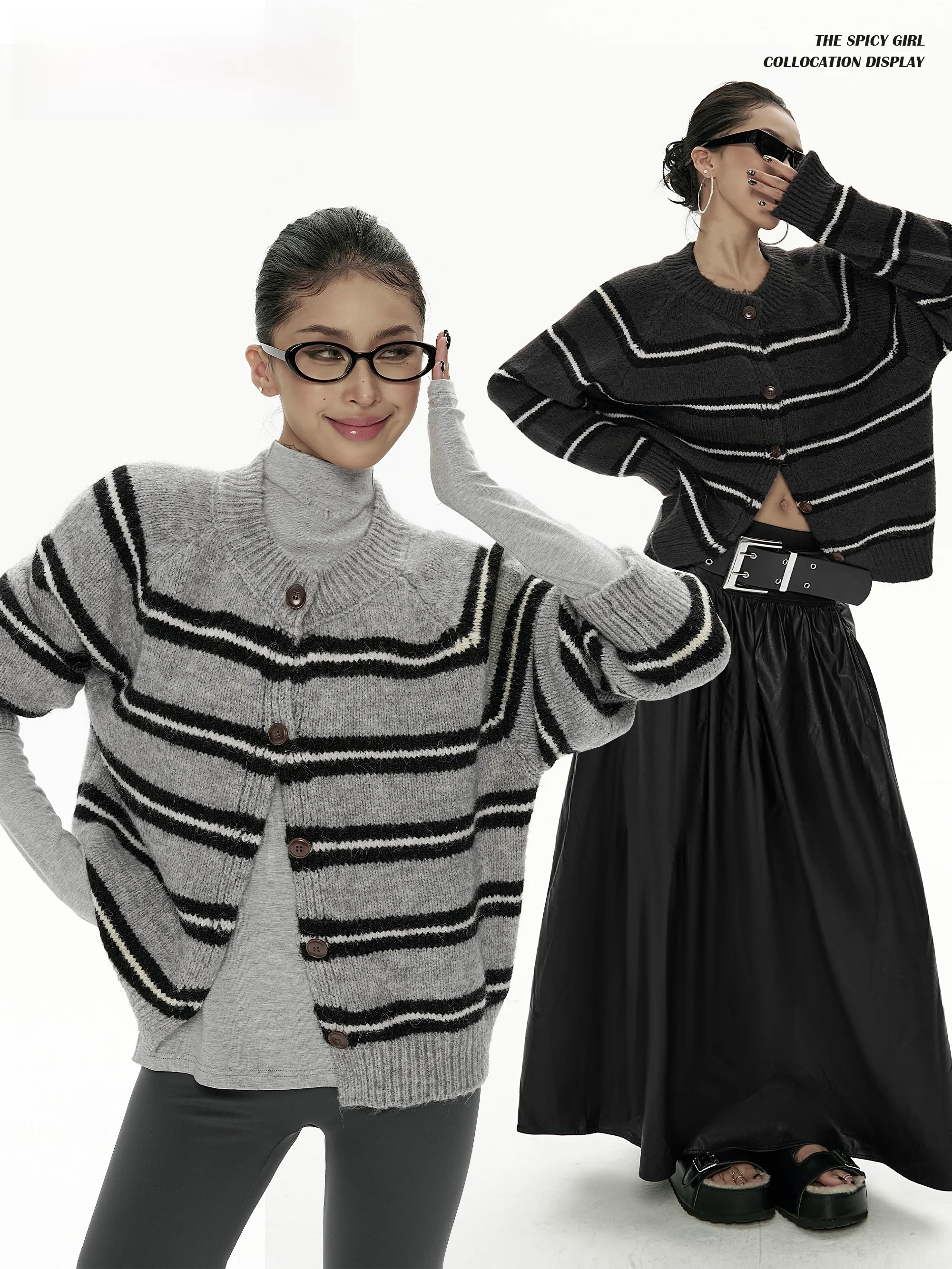 

Wildzero Women's round Ne Striped Open Cardigan Knitwear Long Sve Casual Sle Autumn New Design Unique Top