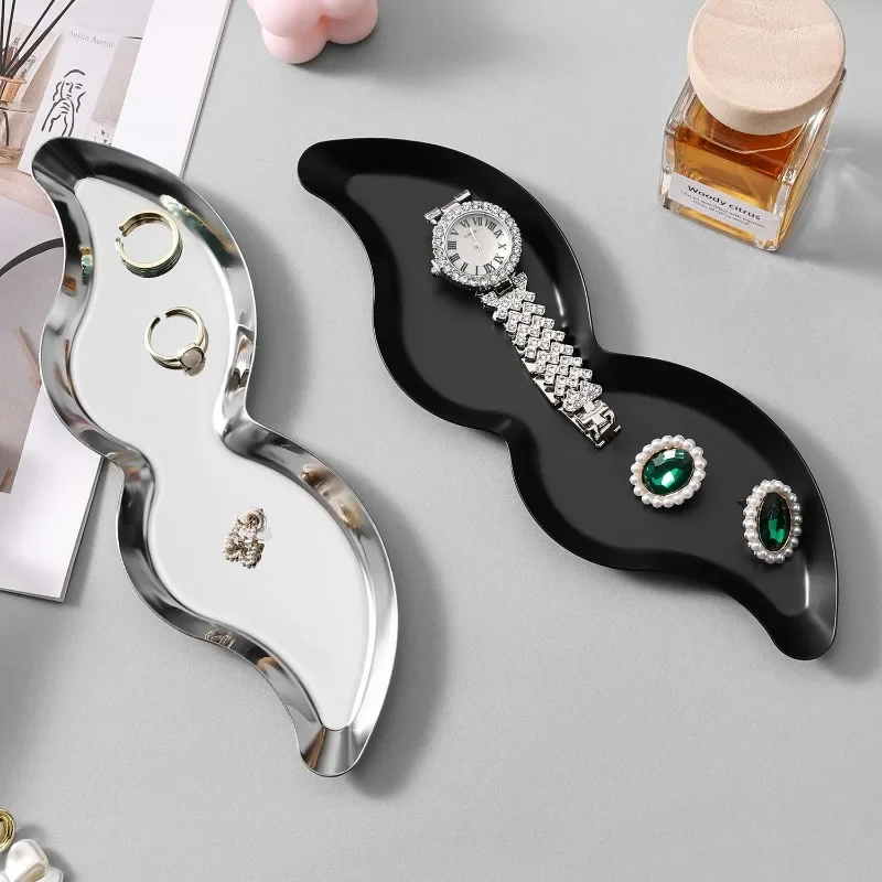 Light Luxury Inspired Mustache Shaped Stainless Steel Tray 23cm, Unique Vanity Jewelry Organizer, Home Decoration Gift for Women