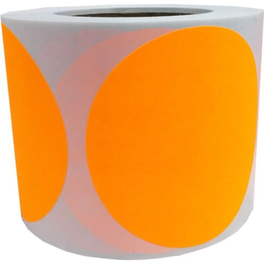 Fluorescent Orange Color Coding Labels 4 Inch Round Circle Dots, 500 Total Adhesive Stickers on a Roll for Inventory, Organizat