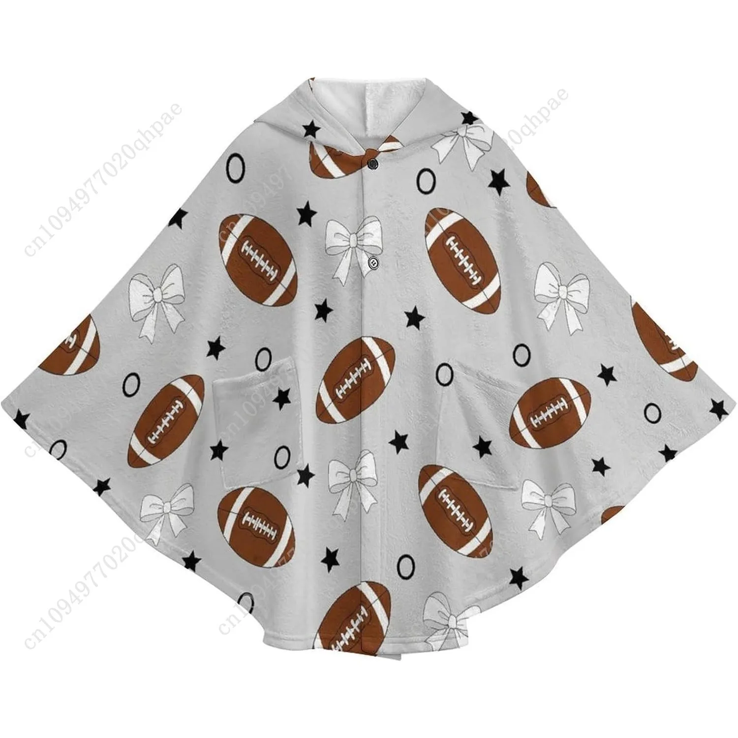 سترة بطانية مريحة من الفلانيل، هوديي كبير الحجم بأقواس كرة القدم مع جيوب للأطفال والمراهقين