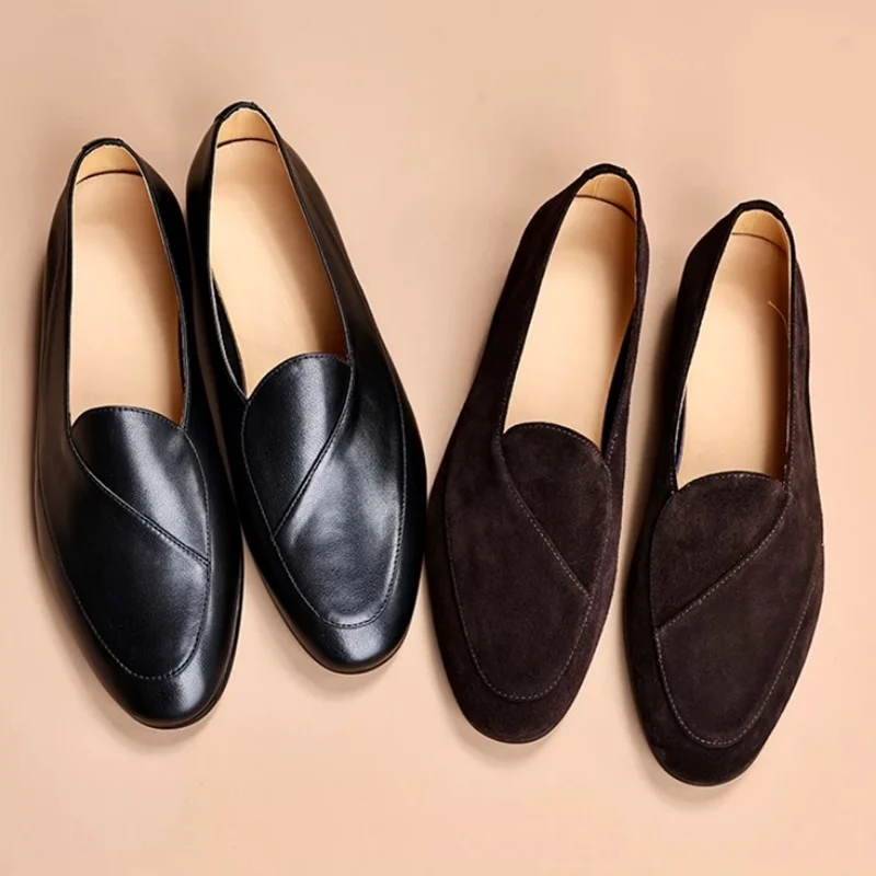 Italy Style Fashion Slip-on Leather Shoes For Men Cowhide Business Casual Shoes Suede Leather Loafers Dress Shoes