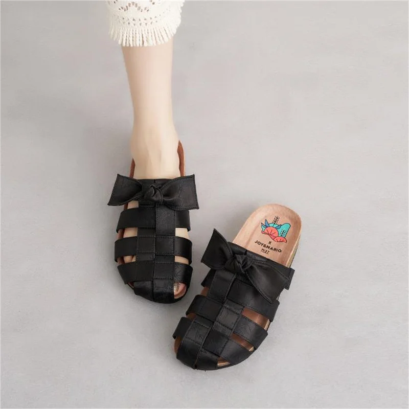 J&M Fashion Bow Women Slides Mules Black Slippers Clogs Cork Insole Sandals with Arch Support Outdoor Beach Slides Home Shoes