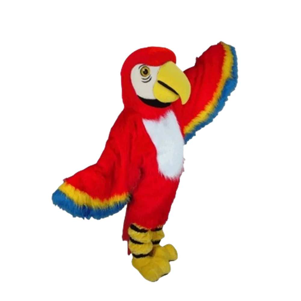 Red Macaw Mascot Costume Adult Size Long Hair Birds Mascotte Outfit Suit Christmas Halloween Holiday Party Costumes SW576