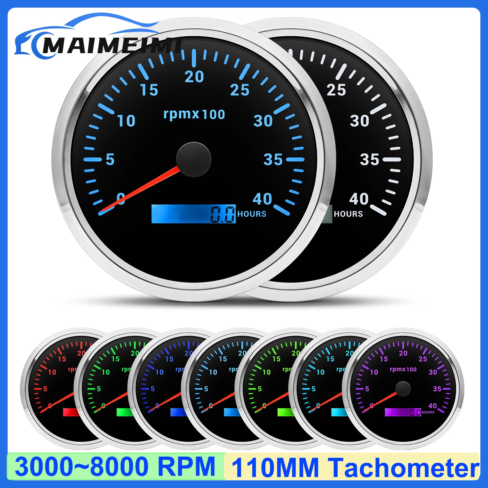 

Universal Car 110MM Tachometer 7 Color Backlight for Marine Boat Yacht Waterproof IP67 3000RPM,4000RPM,6000RPM,7000RPM,8000RPM
