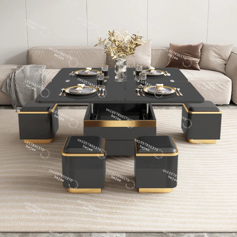 Folding tea table multi-functional tea table household modern light luxury dining table can be lifted and lowered small apartme