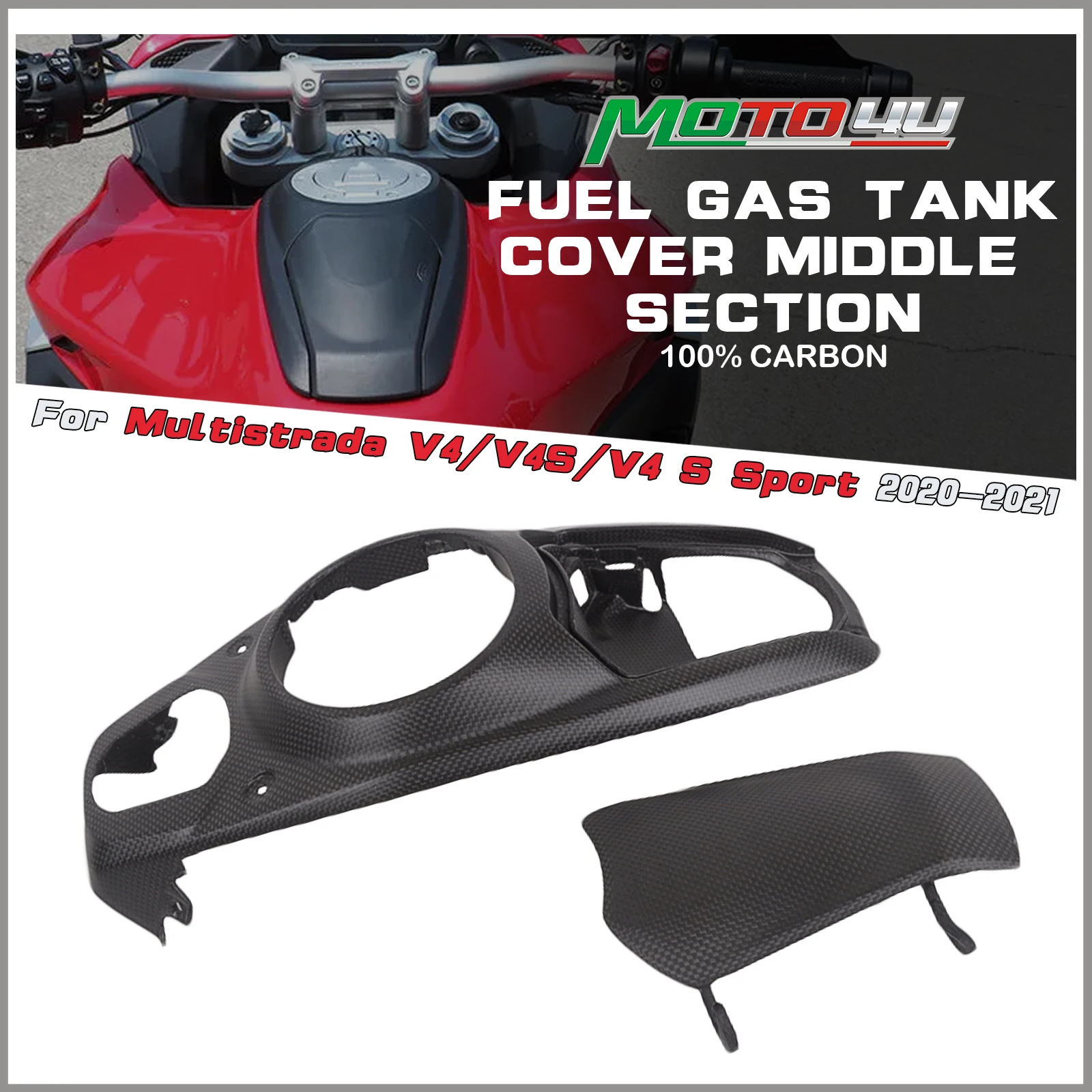 

MOTO4U для DUCATI Multistrada V4/V4 S/V4 S Sport 2020 2021, крышка бака из углеродного волокна, крышка топливного бензобака мотоцикла, средняя секция