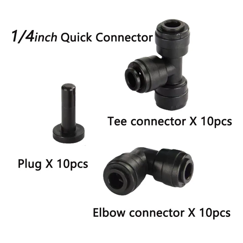 1/4inch Quick Connectors Ourdoor Garden Water Misting System End Plug Joint T Fitting Elbow Nozzle Connector 10 Pcs