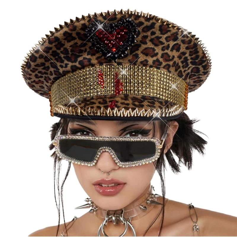 Fashion Leopard Hat Marine Captain Nauticals Hat Cosplay Captain Hat