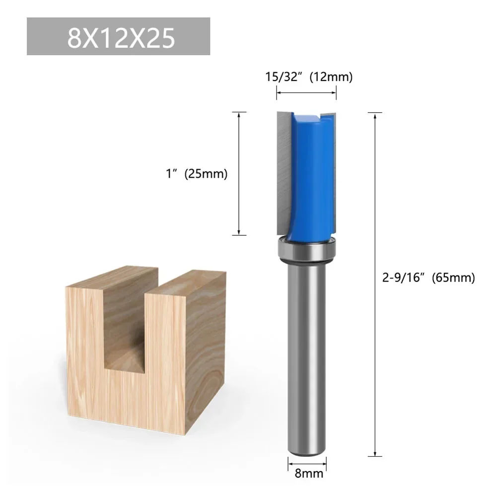 Broca enrutadora de ajuste al ras con vástago de 8mm, broca con patrón de rodamiento inferior, fresa de madera, herramientas de carpintería para